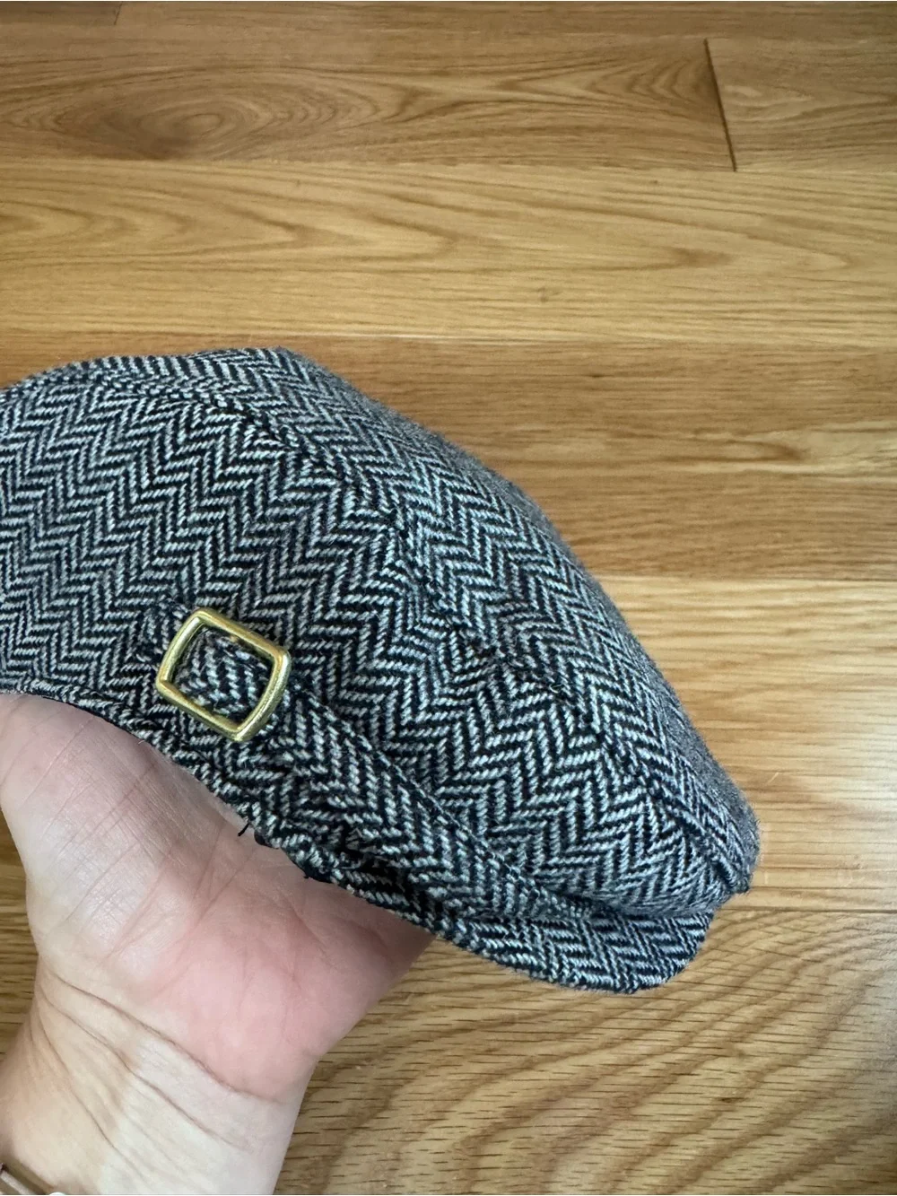 Janie and Jack Gray Herringbone Newsboy Cap with Gold Buckle